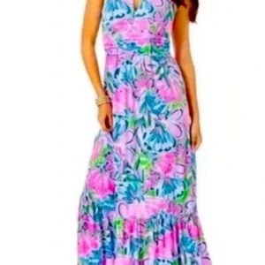 Lilly Pulitzer Pink and Blue Ruffled Tiered Sundress